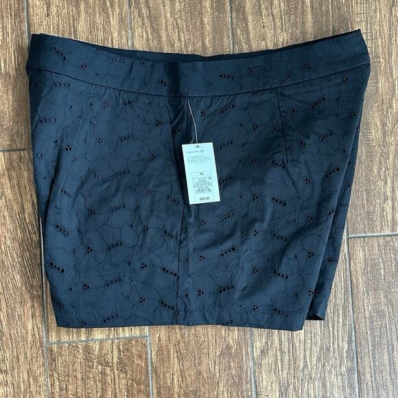 A New‎ Day Women's High-Rise Pleated Eyelet Cotton Short Black Size 16 Cottage - Picture 5 of 9